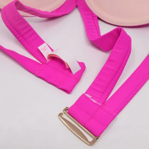 Victorias Secret Hottie Bikini Halter Top 36C Barbie Hot Pink Padded Sexy Swim - Picture 5 of 11